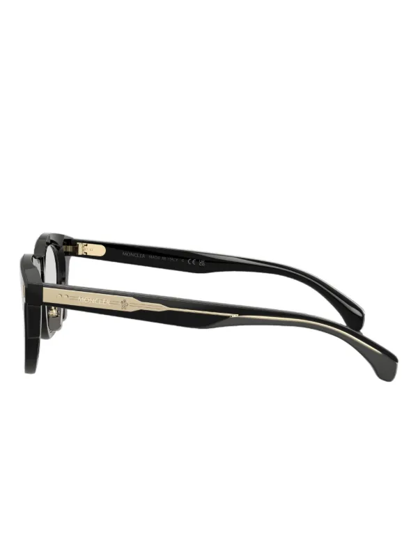 Moncler Eyewear ゴールドディテール ラウンド眼鏡フレーム | ブラック
