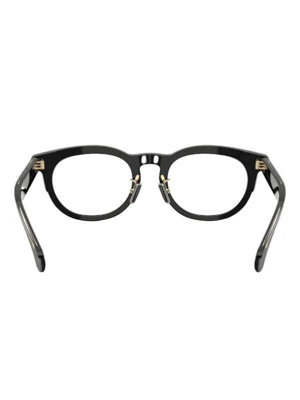 Moncler メガネ ブラック ゴールドフレーム Moncler Eyewear ゴールドディテール ラウンド眼鏡フレーム | ブラック