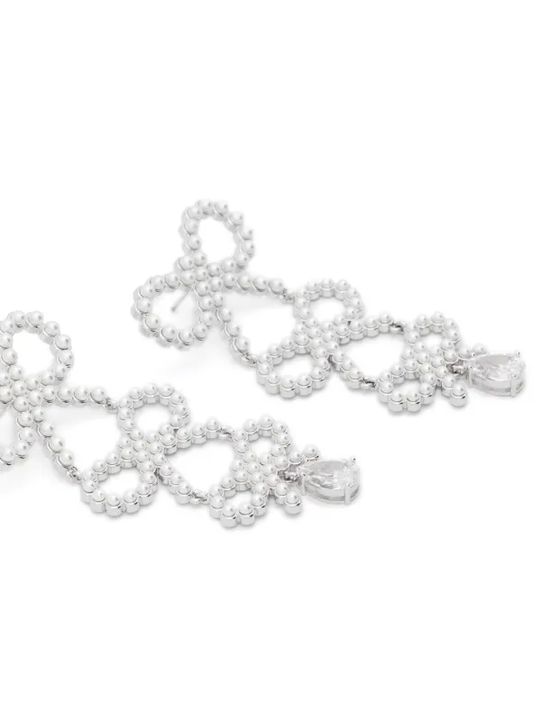 Self-Portrait Tiered Pearl Bow Earrings | Silver | FARFETCH JO