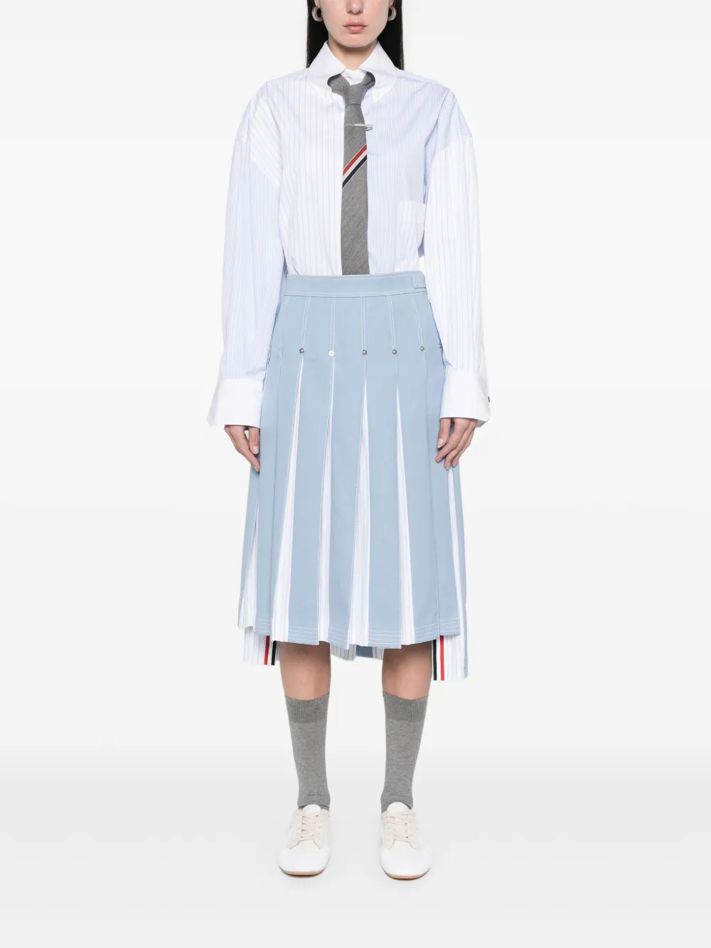 Thom Browne Popeline blouse met krijtstreep - Blauw