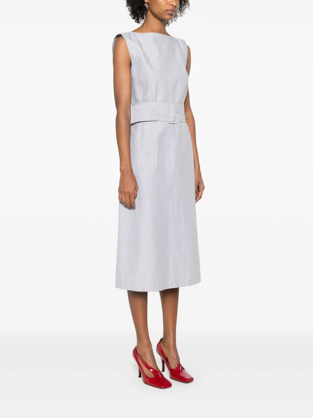 Thom Browne Gestreepte midi-jurk Grijs