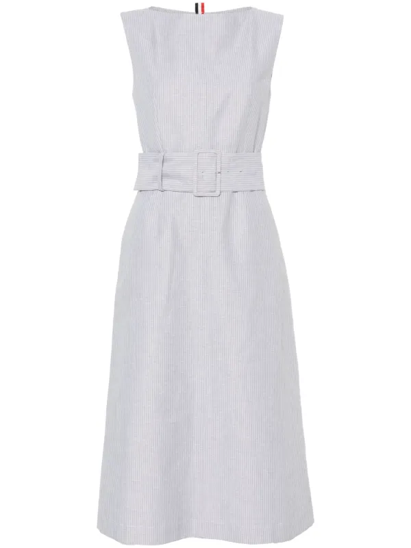 thom midi dress Thom Browne Striped Midi Dress | Grey