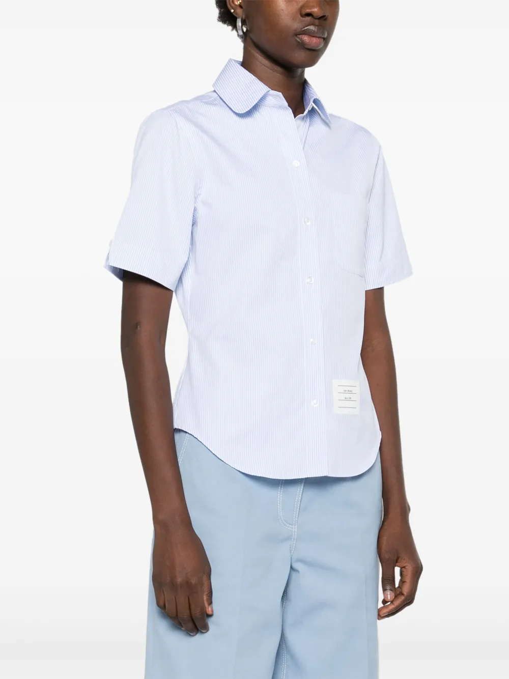 Thom Browne Striped Poplin Shirt In Blue