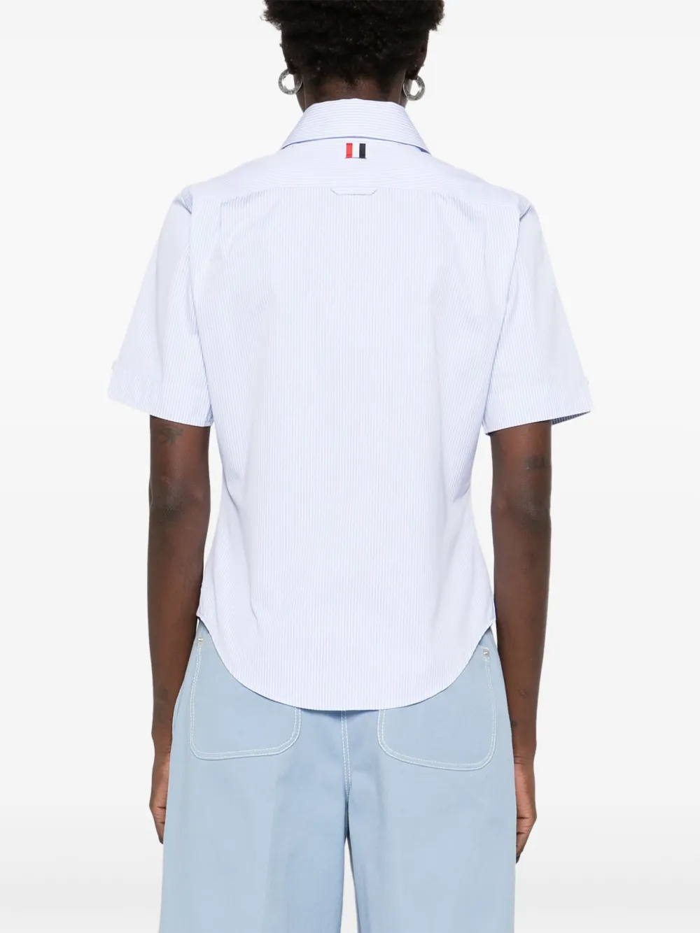 Thom Browne Striped Poplin Shirt In Blue