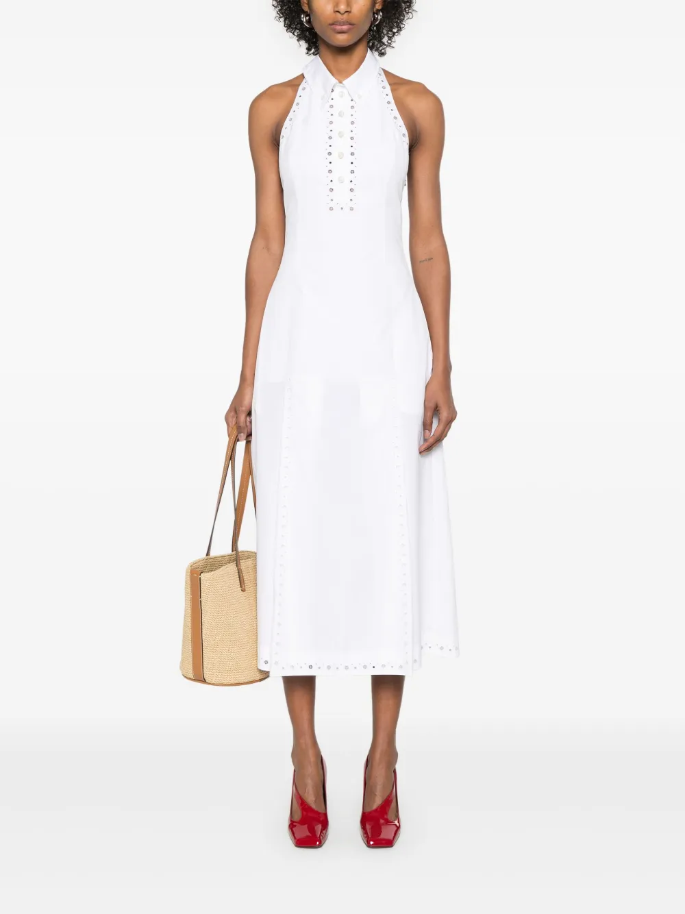 Thom Browne Broderie anglaise midi-jurk - Wit