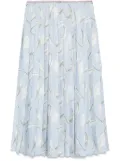 Thom Browne feather-print silk midi skirt - Blue