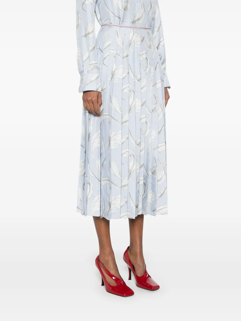 Thom Browne Feather-print Silk Midi Skirt