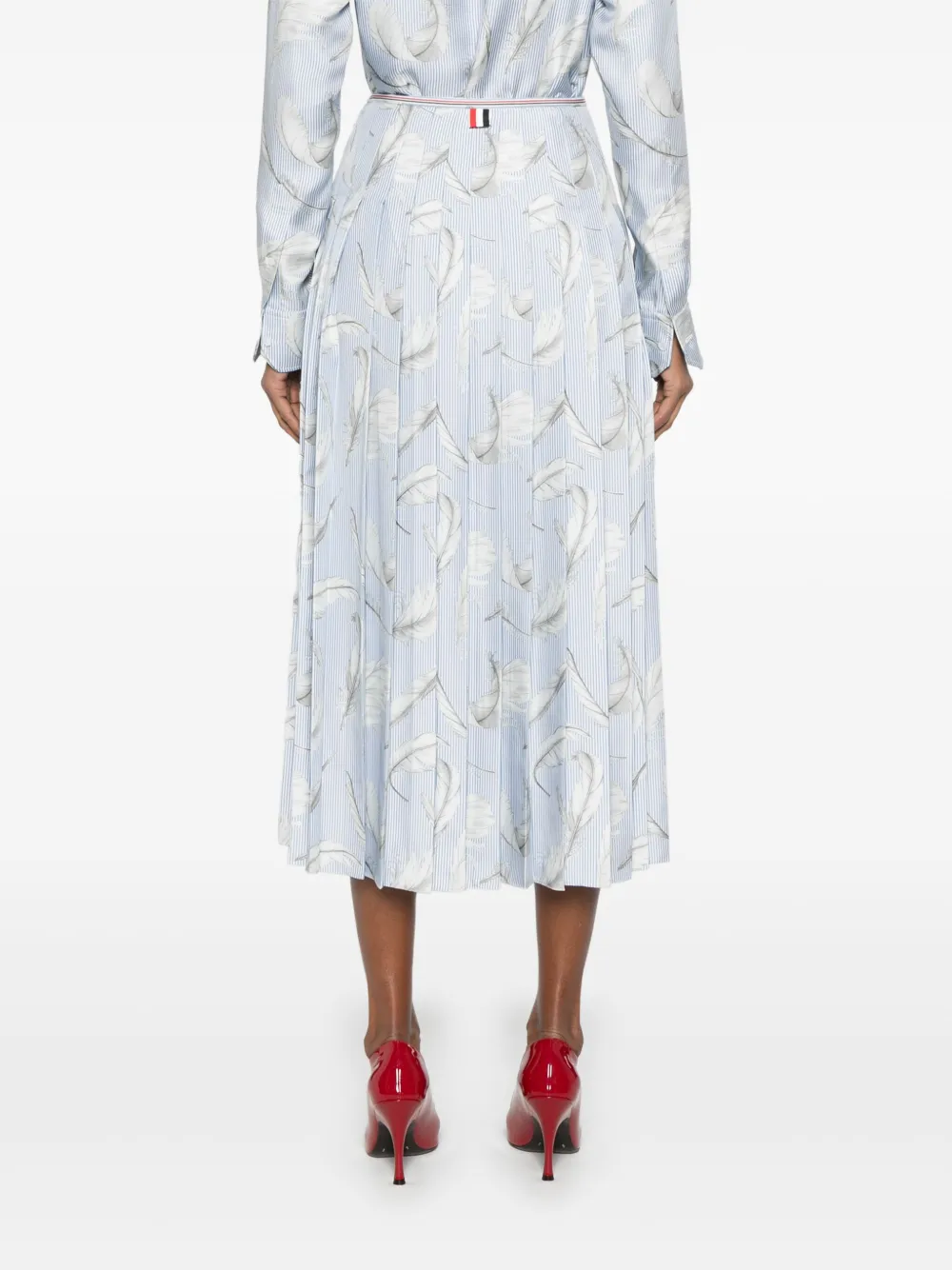 Thom Browne Feather-print Silk Midi Skirt