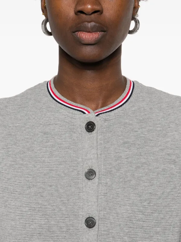 Thom Browne RWBストライプ ワッフルニット カーディガン | グレー 