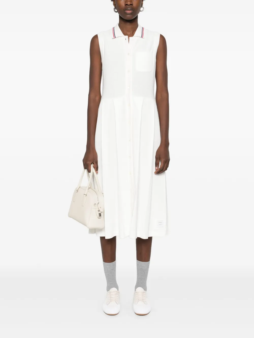 Thom Browne Geplooide midi-jurk met RWB-streep - Wit