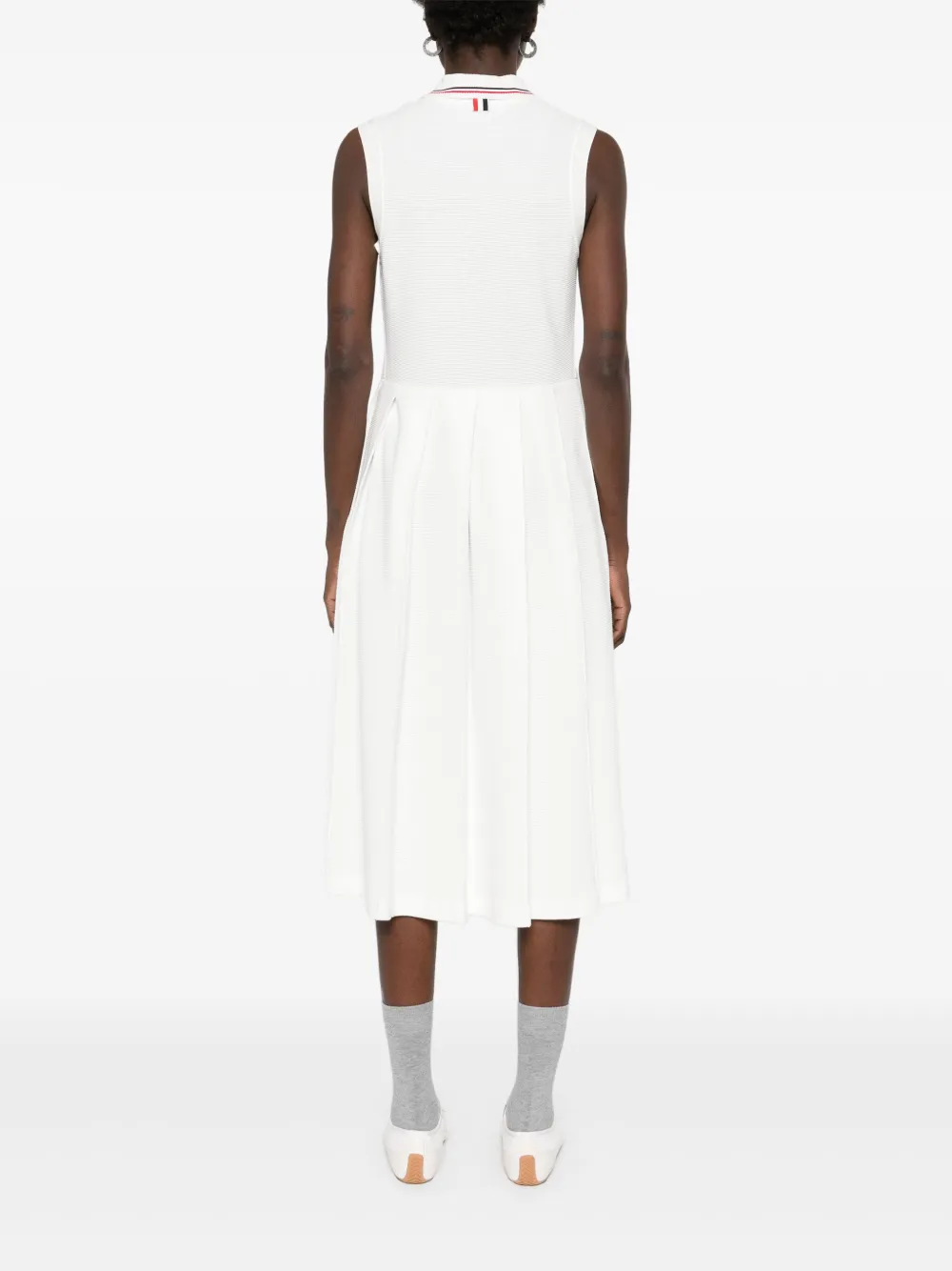 Thom Browne Geplooide midi-jurk met RWB-streep Wit
