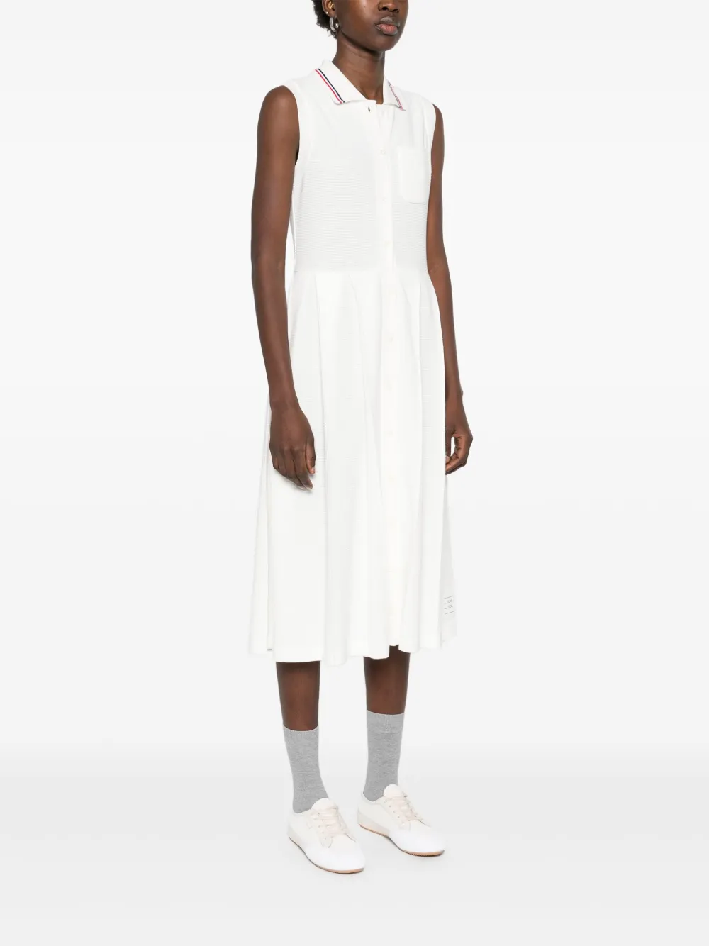 Thom Browne Geplooide midi-jurk met RWB-streep Wit