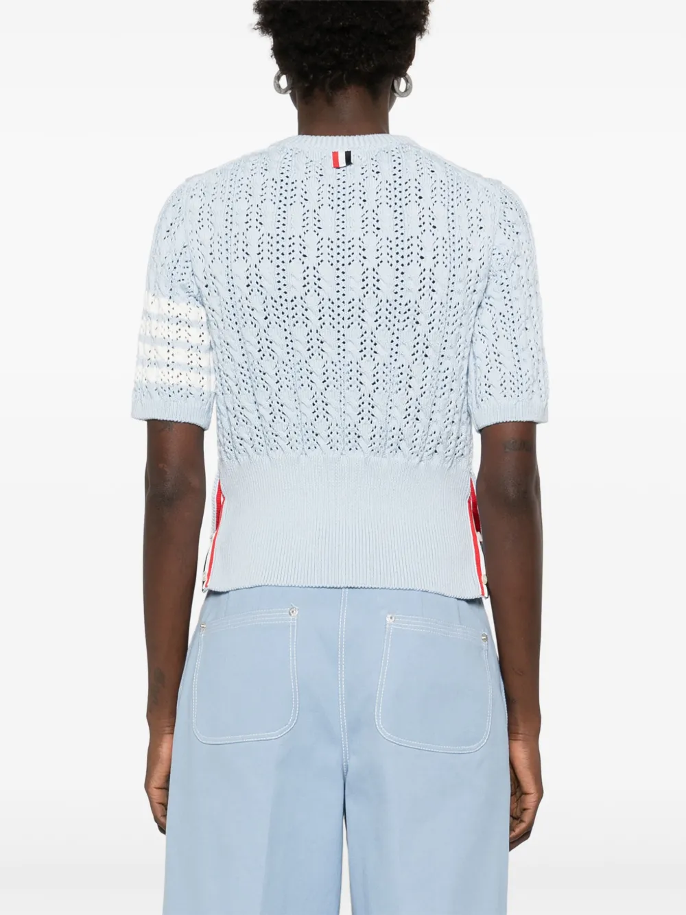 Thom Browne Gestreept pointelle T-shirt Blauw