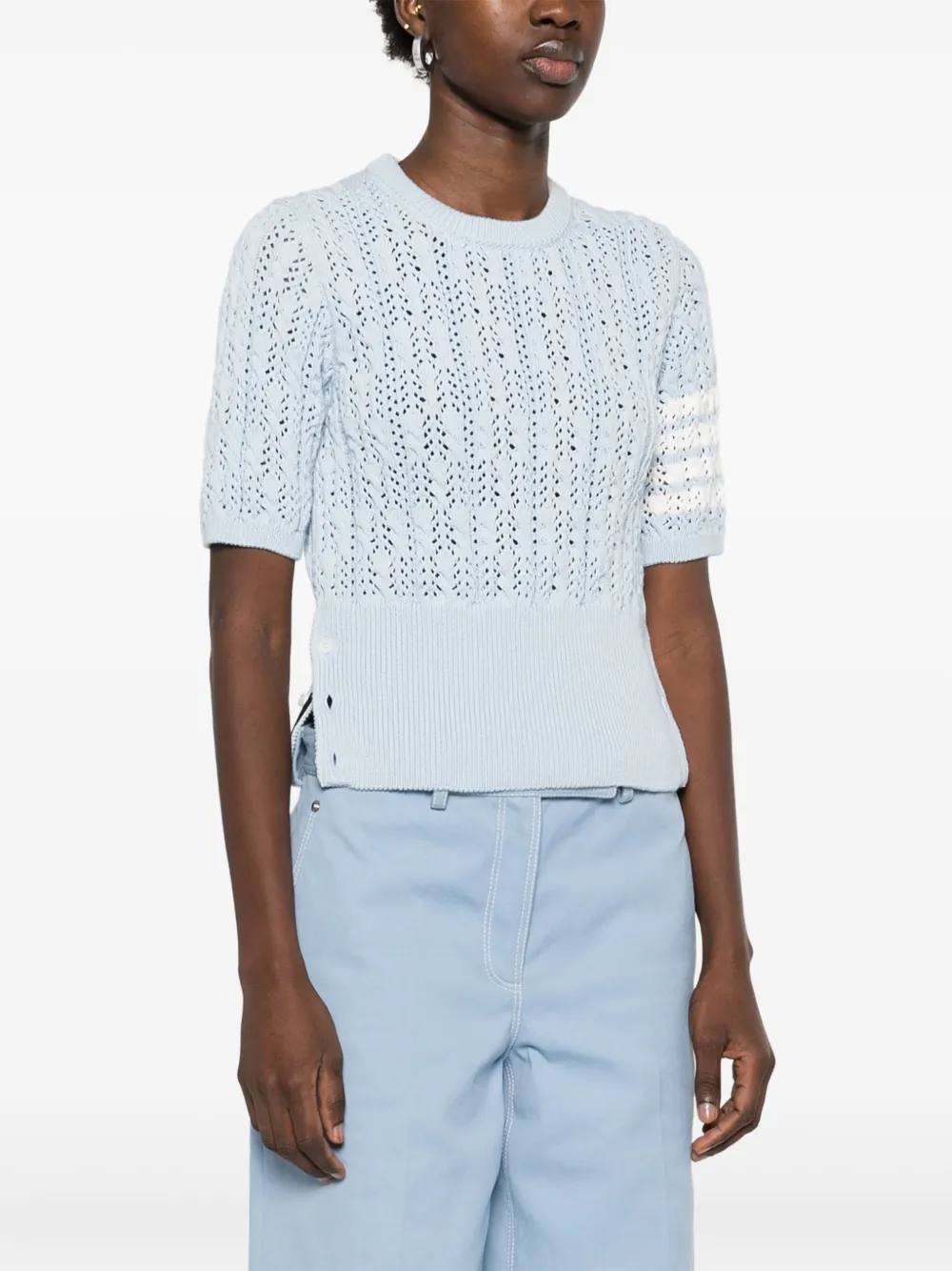 Thom Browne Gestreept pointelle T-shirt Blauw