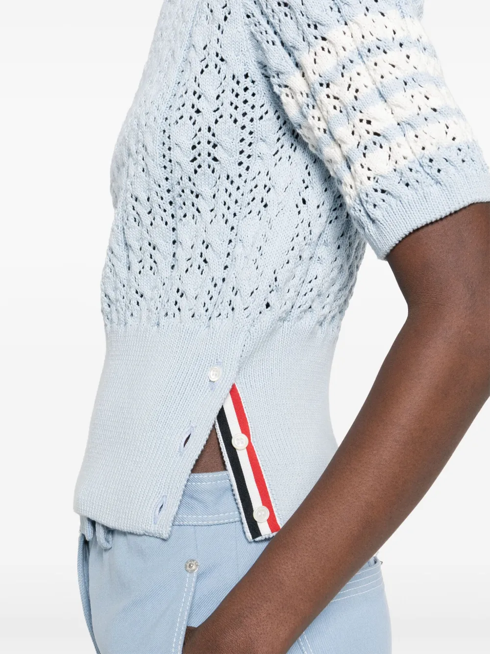 Thom Browne Gestreept pointelle T-shirt Blauw
