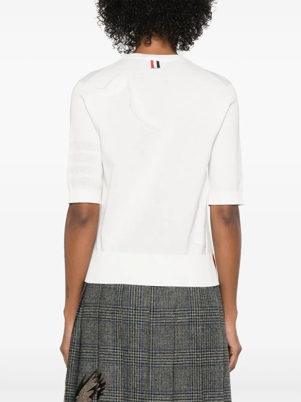 Thom Browne 4 Bar Stripes T-shirt met veren intarsia Wit
