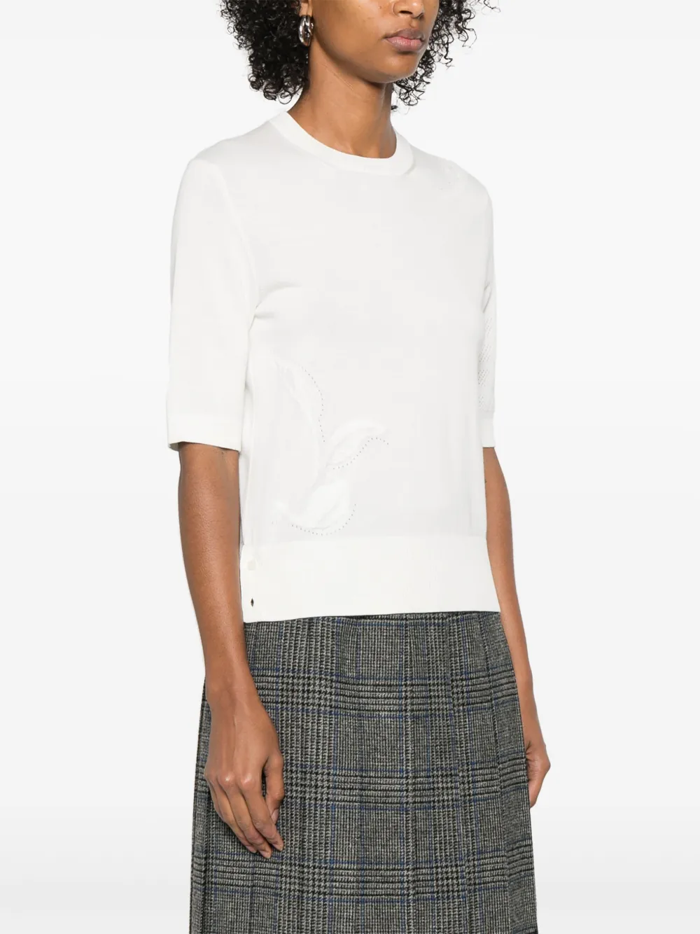 Thom Browne 4 Bar Stripes T-shirt met veren intarsia Wit