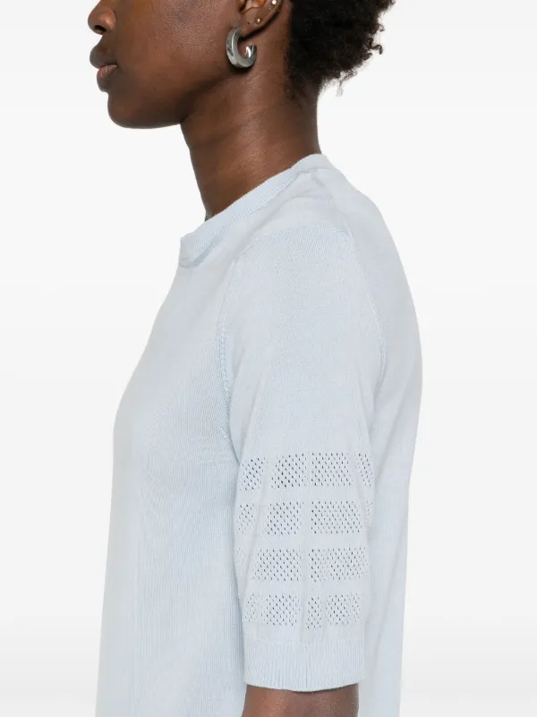 Thom Browne Jersey Stitch Pointelle 4-Bar Tee | Blue | FARFETCH GE