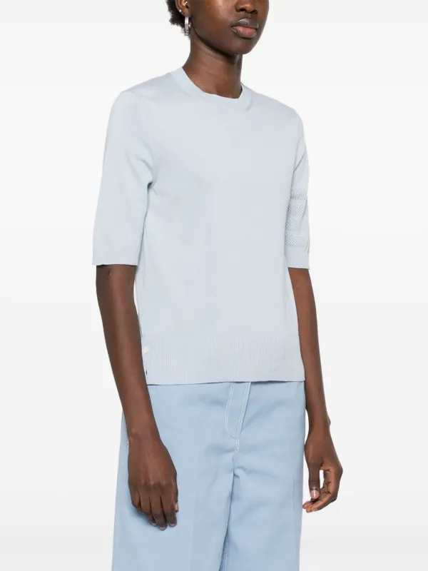 THOM BROWNE 半袖 ニット Tシャツ Thom Browne Jersey Stitch Pointelle 4-Bar Tee | Blue | FARFETCH GE