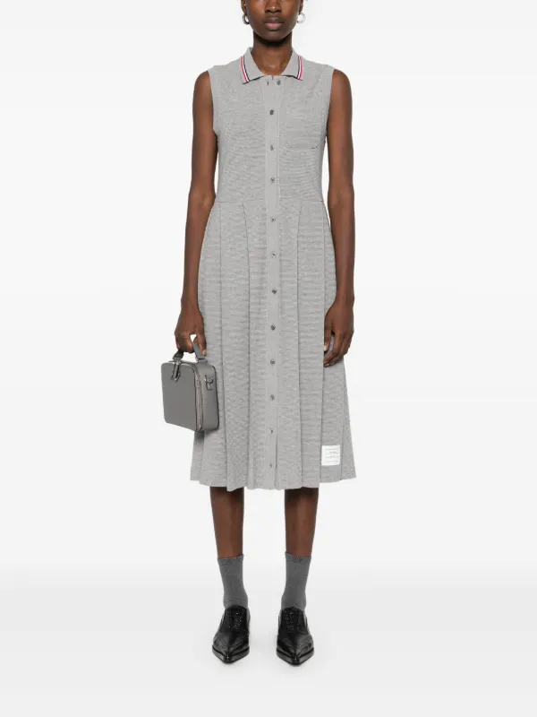 Thom Browne RWB-stripe Pleated Midi Dress | Grey | FARFETCH
