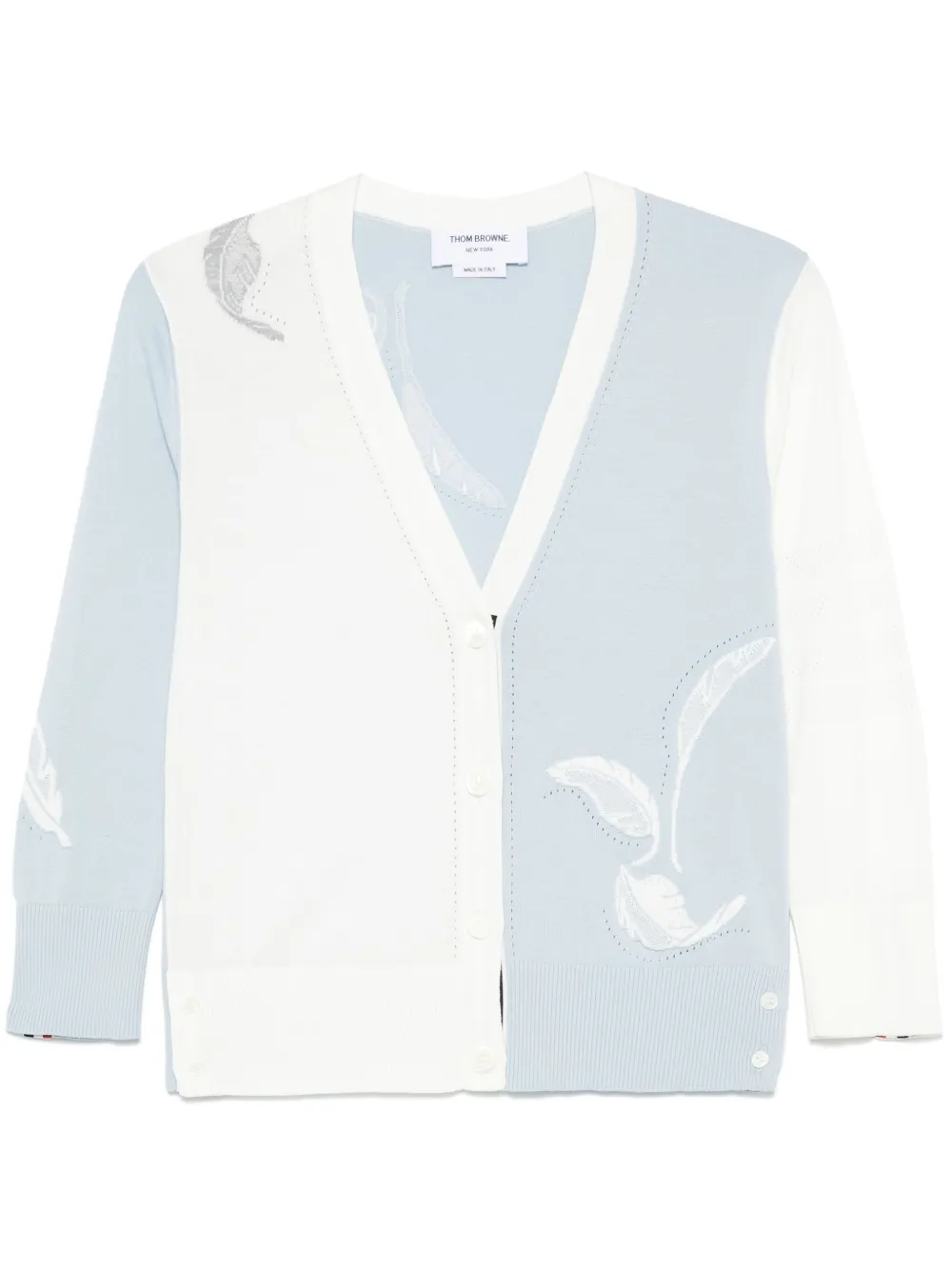 Thom Browne feather-intarsia cotton cardigan | Blue | Image 1
