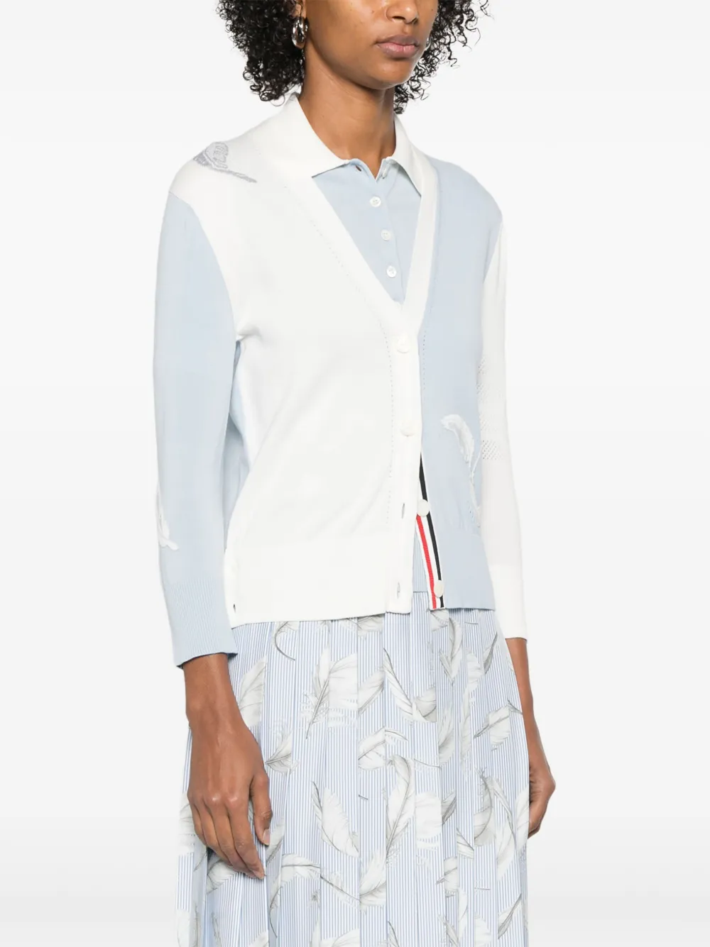 Thom Browne Katoenen vest met veren intarsia Blauw