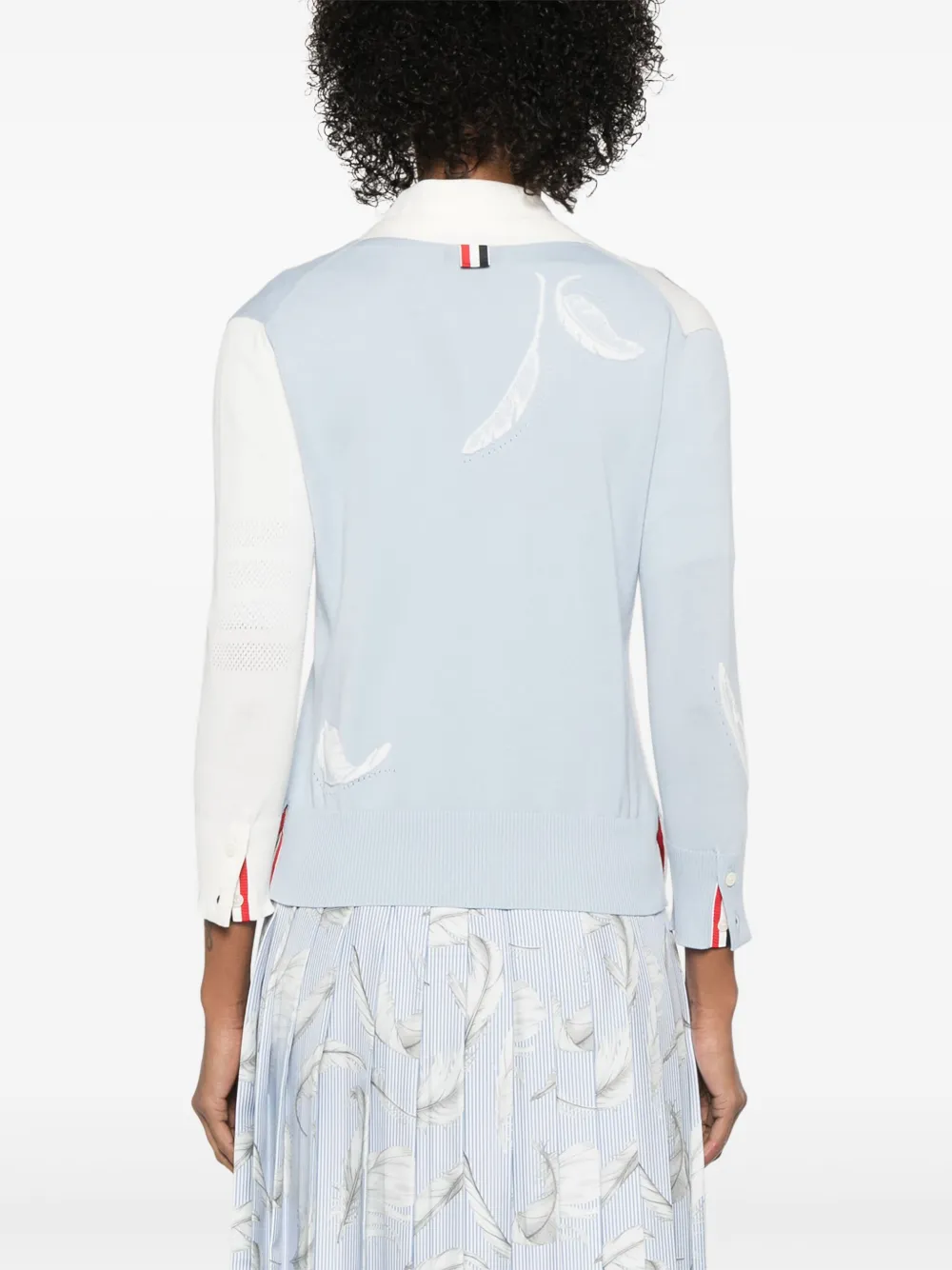 Thom Browne Katoenen vest met veren intarsia Blauw