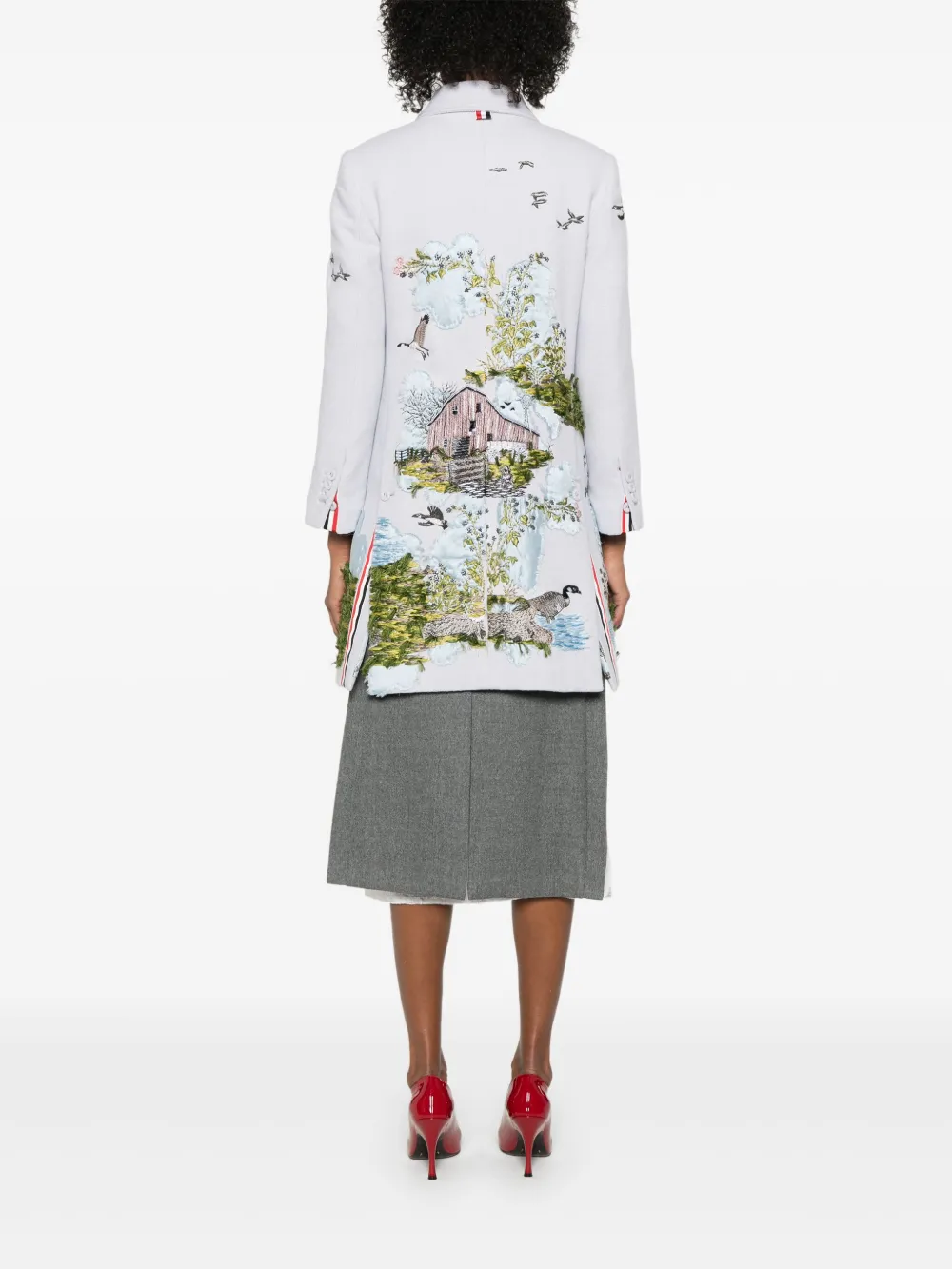 Thom Browne Bal-collar Scenic-appliqué Coat In Blue