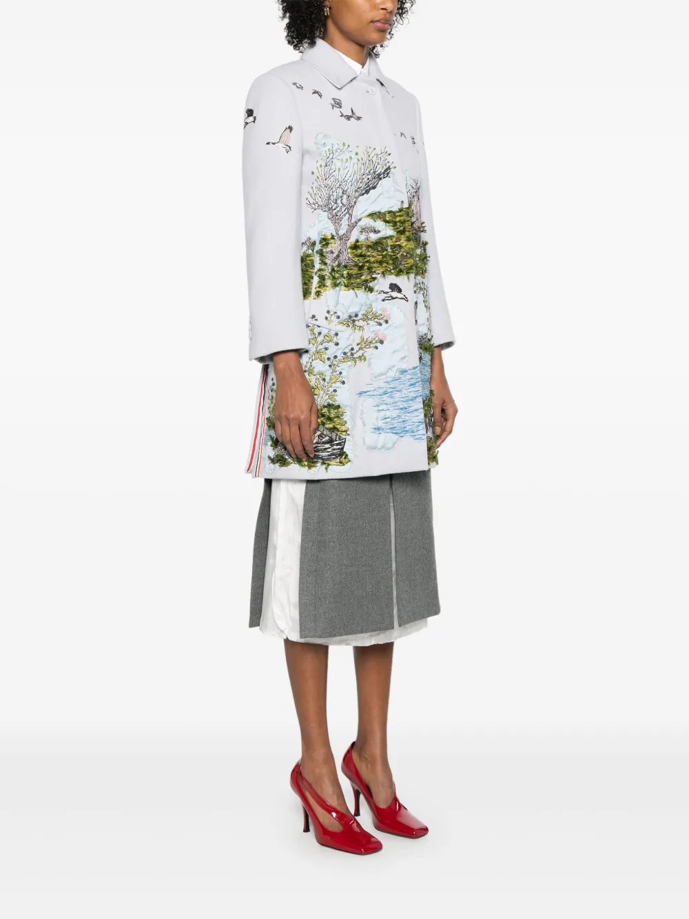 Thom Browne Bal-collar Scenic-appliqué Coat In Blue