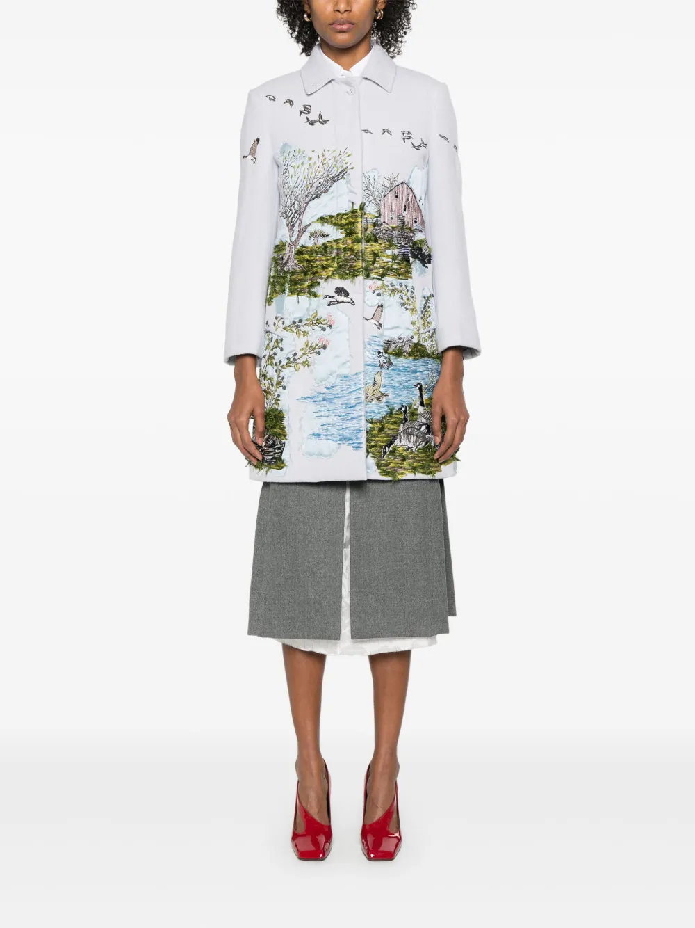 Thom Browne Bal-collar Scenic-appliqué Coat In Blue