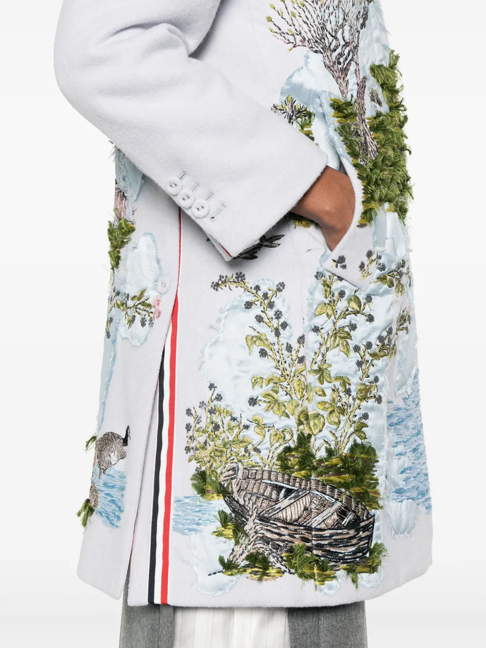 Thom Browne Bal-collar Scenic-appliqué Coat In Blue