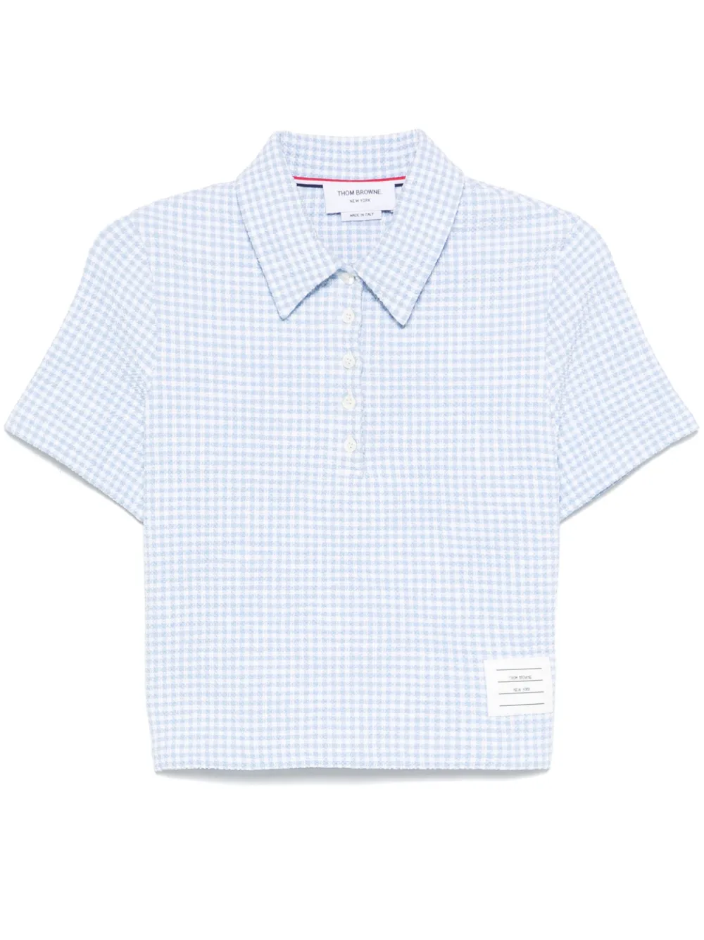 Thom Browne gingham-check tweed polo top | Blue | Image 1