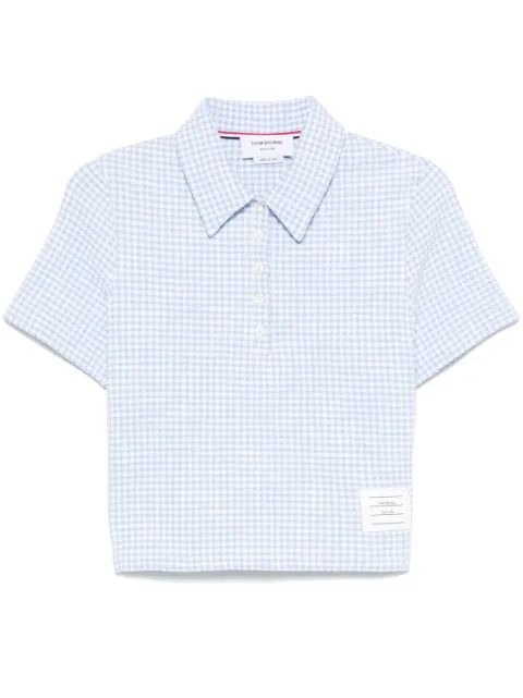 Thom Browne gingham-check tweed polo top