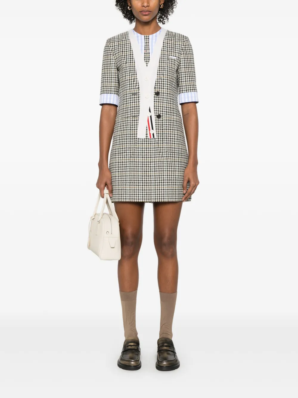 Thom Browne Geruite mini-jurk met trompe l'oeil patch - Beige