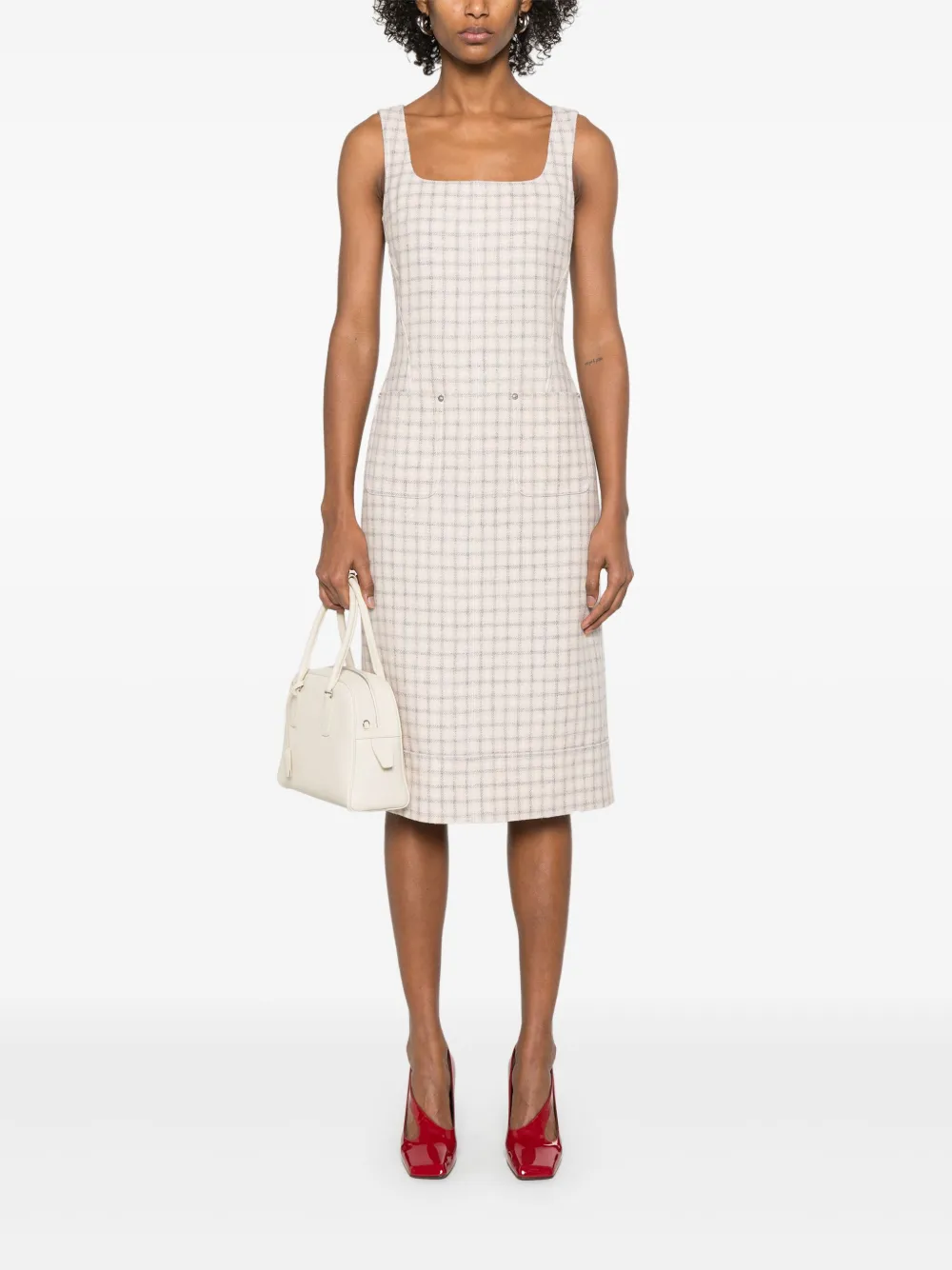 Thom Browne Geruite midi-jurk Roze