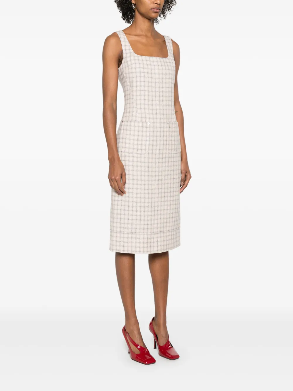 Thom Browne Geruite midi-jurk Roze