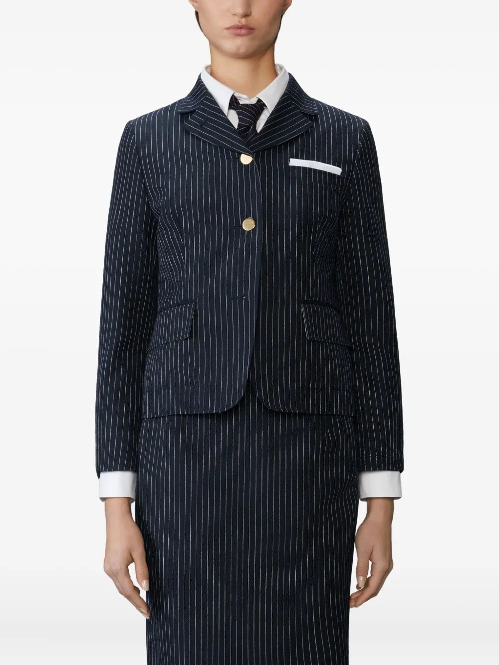 Thom Browne Getailleerde jack met krijtstreep Blauw