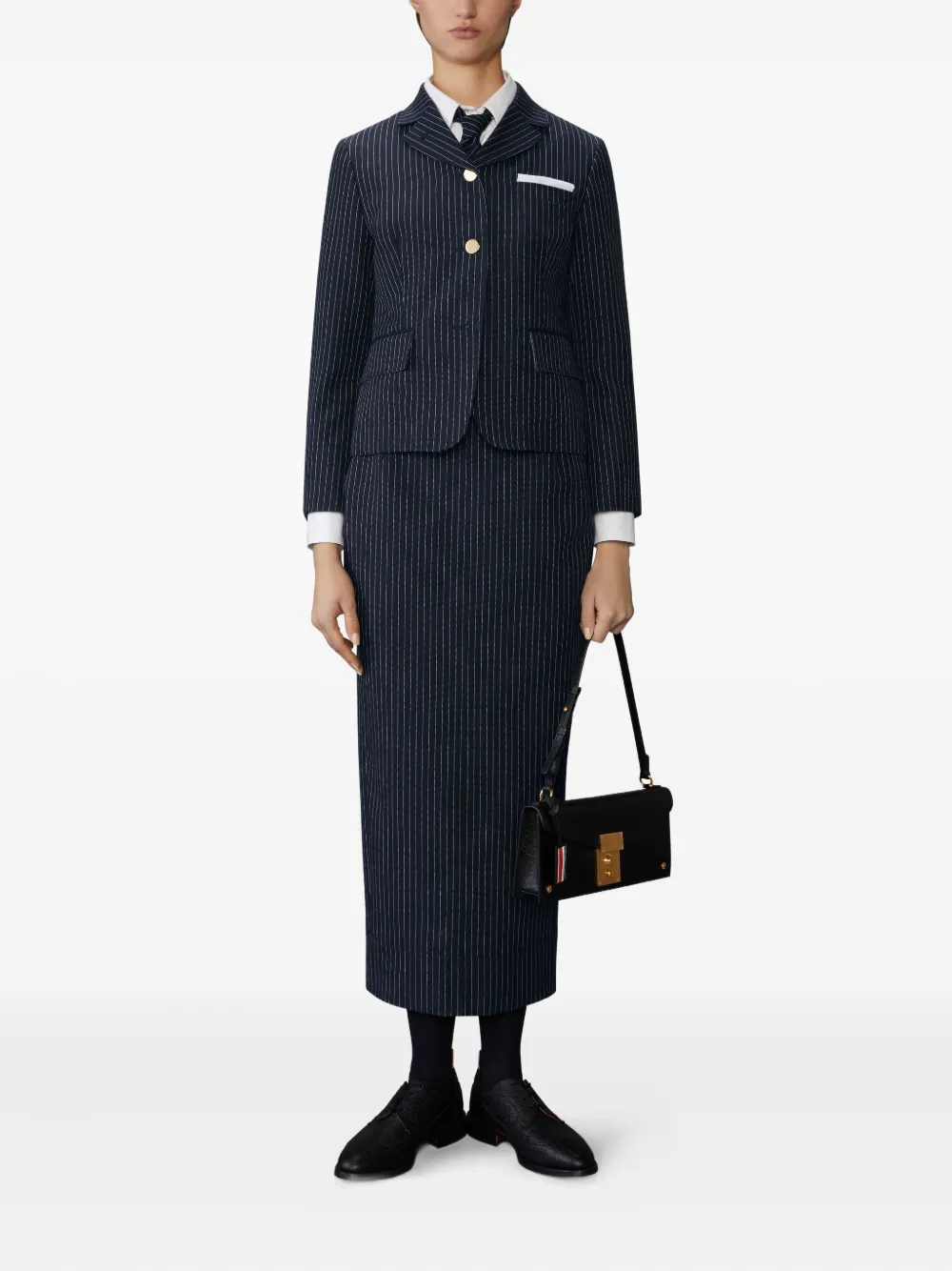 Thom Browne Getailleerde jack met krijtstreep Blauw