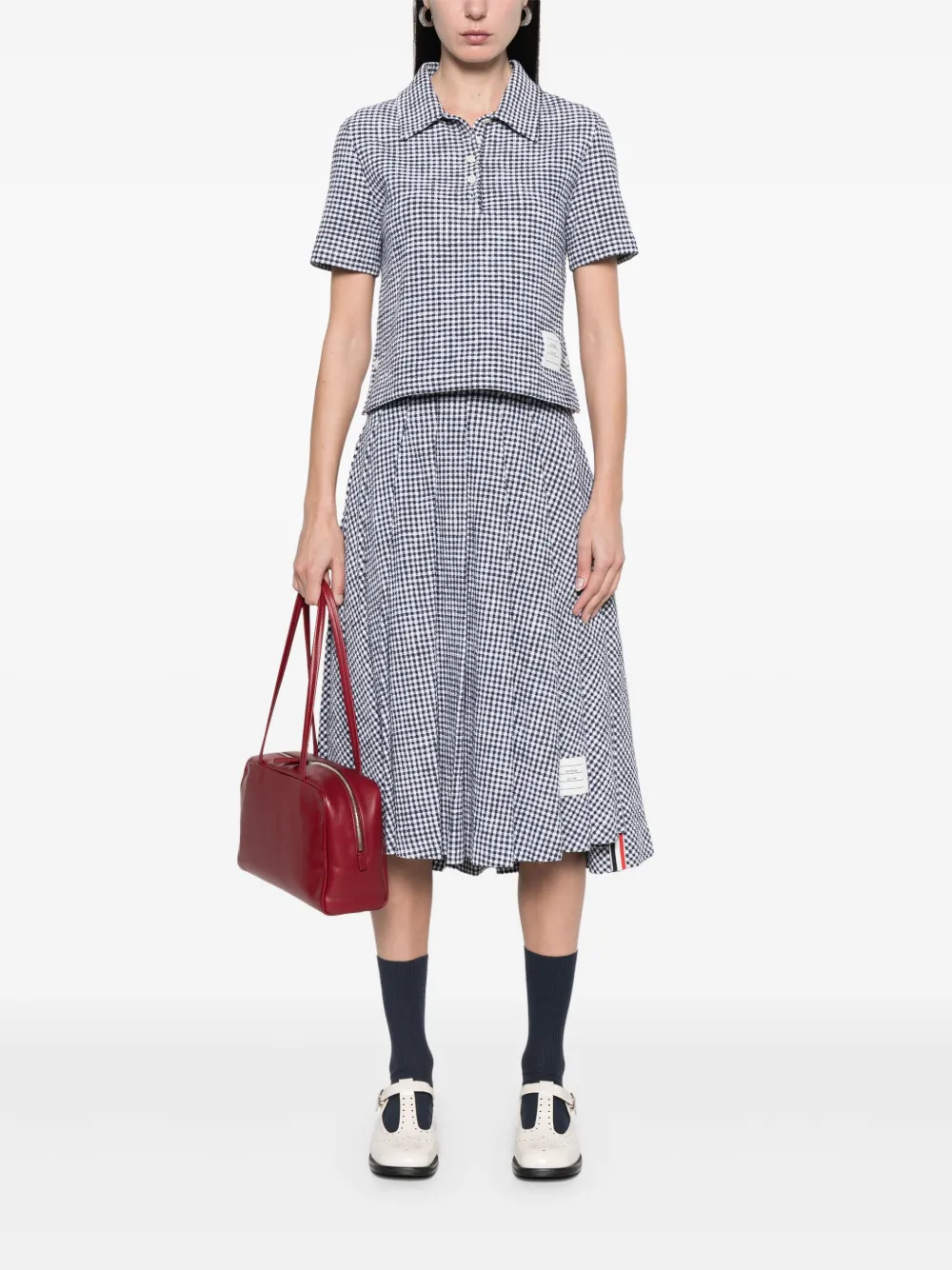 Thom Browne Tweed polotop met gingham ruit - Blauw