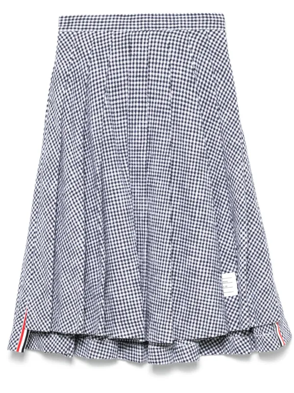Thom Browne Pleated Tweed Midi Skirt in Blue