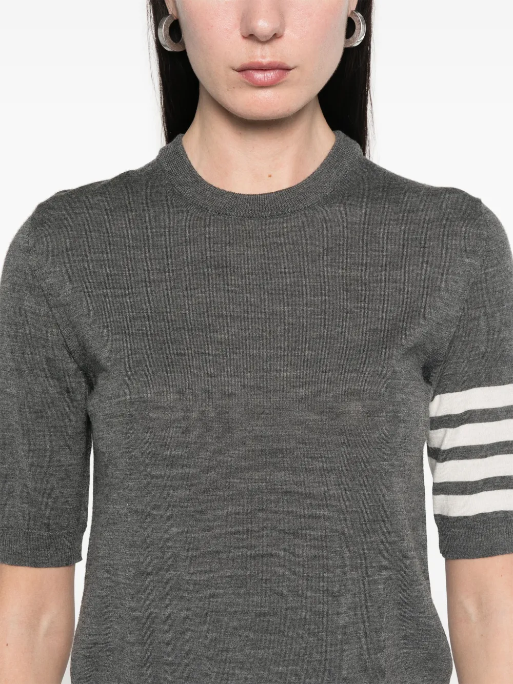 Thom Browne 4 Bar Stripes fijngebreid T-shirt Grijs