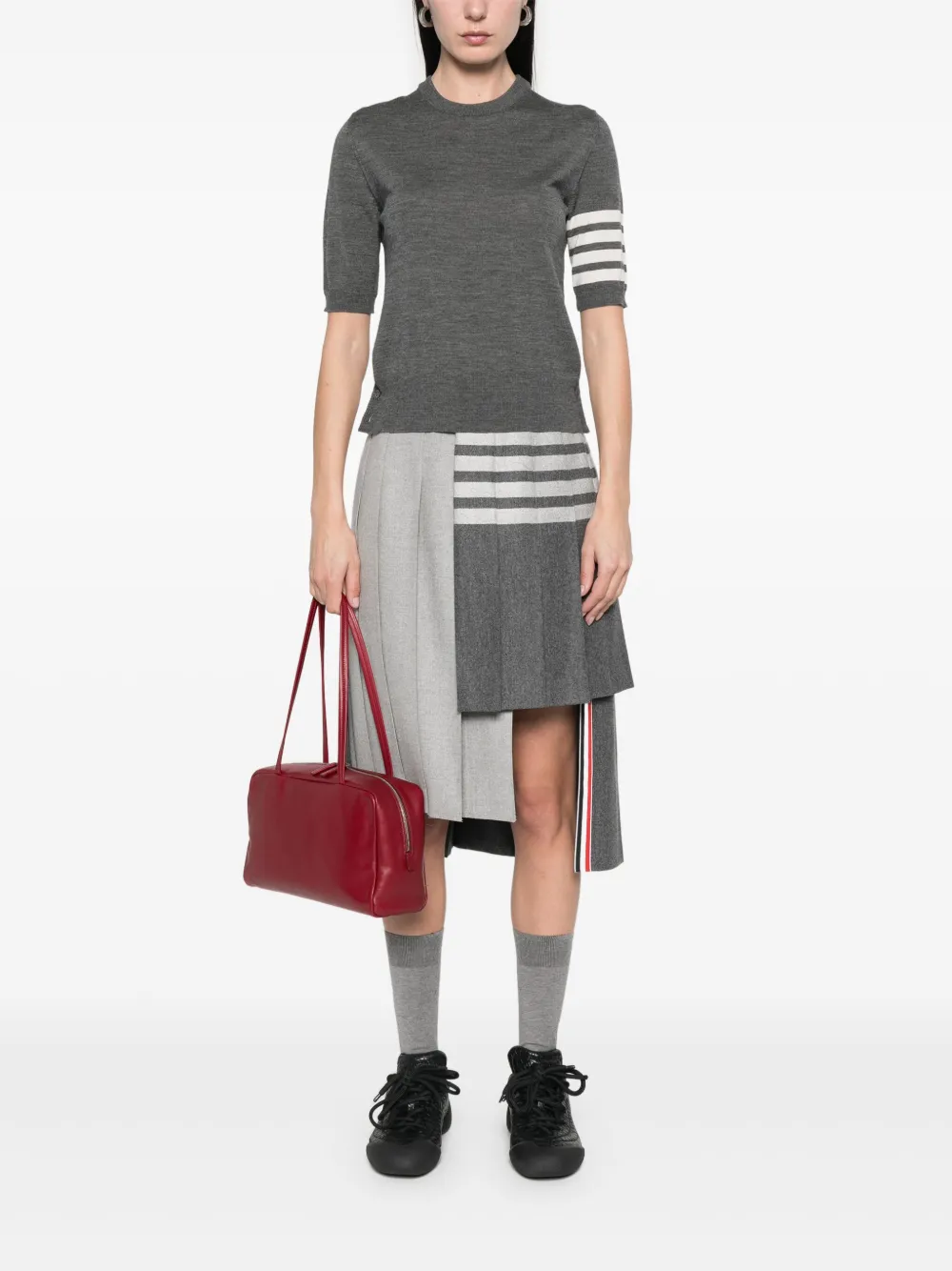 Thom Browne 4 Bar Stripes fijngebreid T-shirt Grijs