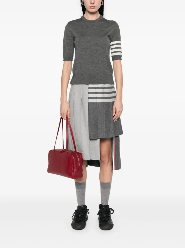 Thom Browne 4 Bar Stripes fine-knit T-shirt | Grey | FARFETCH
