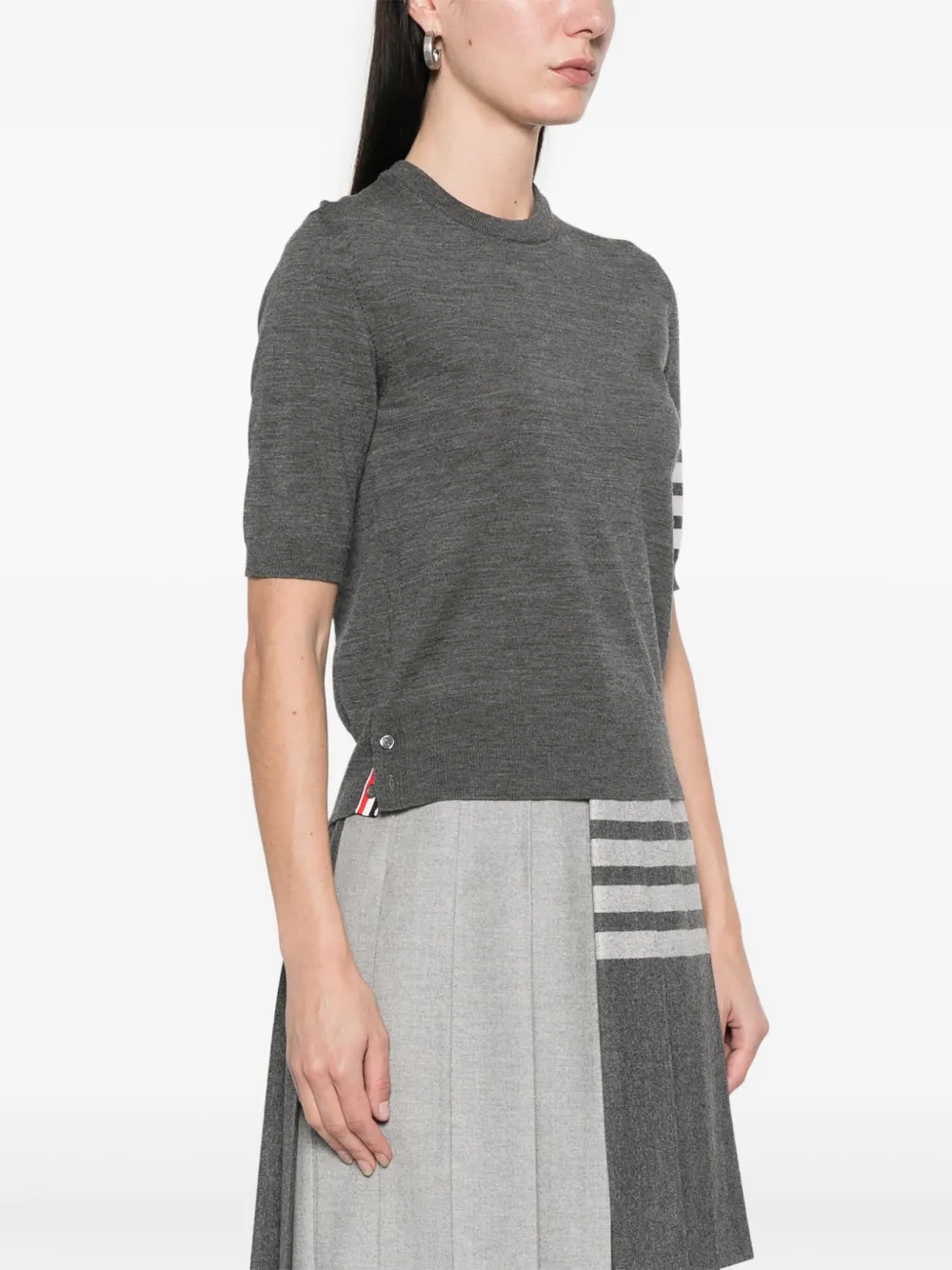 Thom Browne 4 Bar Stripes fijngebreid T-shirt Grijs