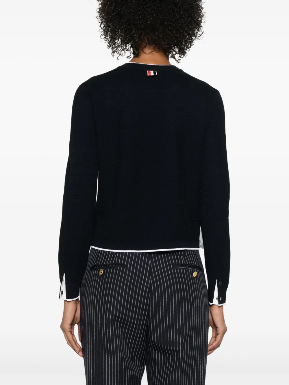 Thom Browne Textured Stitch Virgin Wool Crewneck Cardigan In Blue