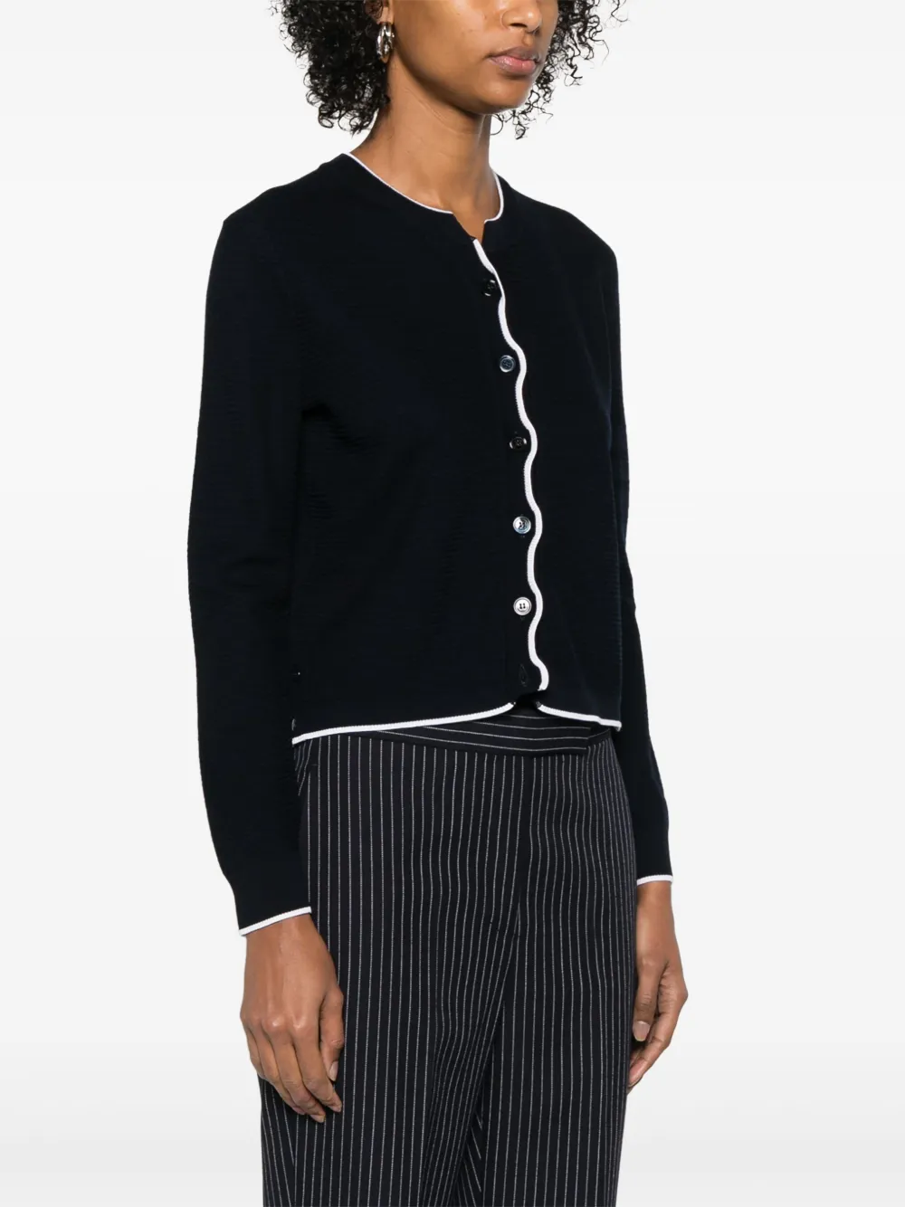 Thom Browne Textured Stitch Virgin Wool Crewneck Cardigan In Blue
