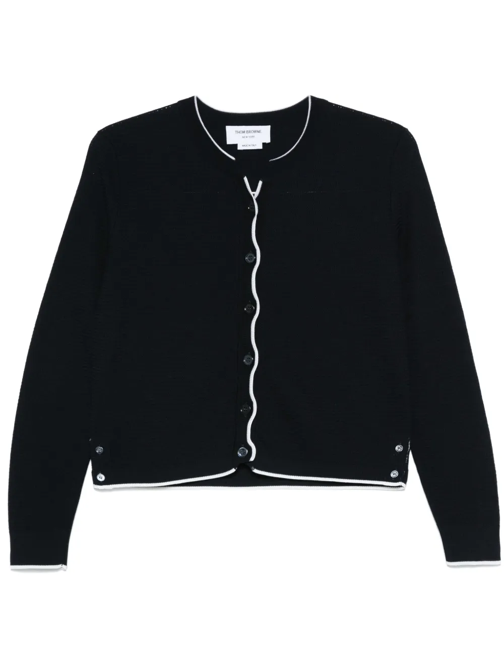 Thom Browne Textured Stitch Virgin Wool Crewneck Cardigan In Blue