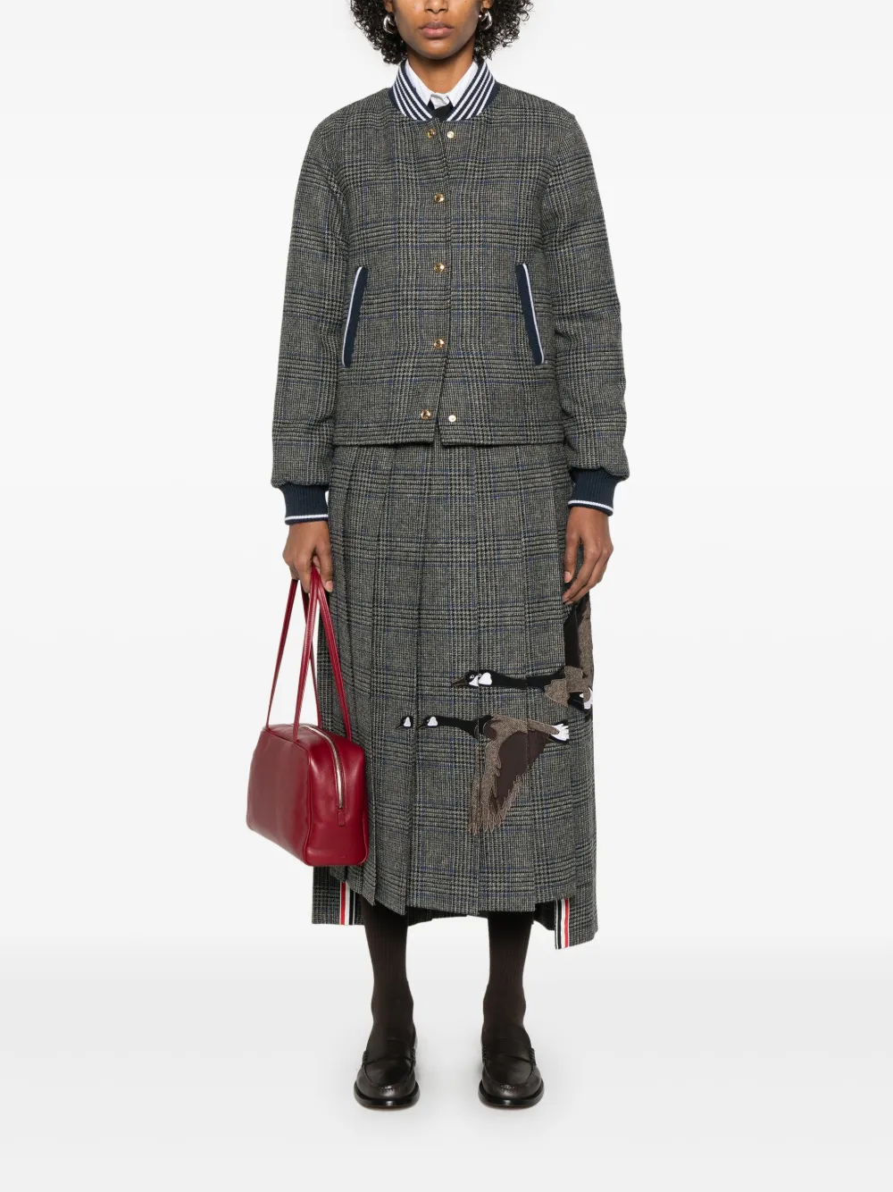Thom Browne Prince of Wales Hunting tweed bomberjack Grijs