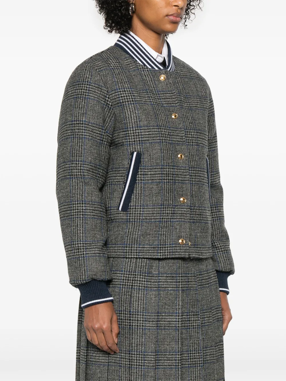 Thom Browne Prince of Wales Hunting tweed bomberjack Grijs