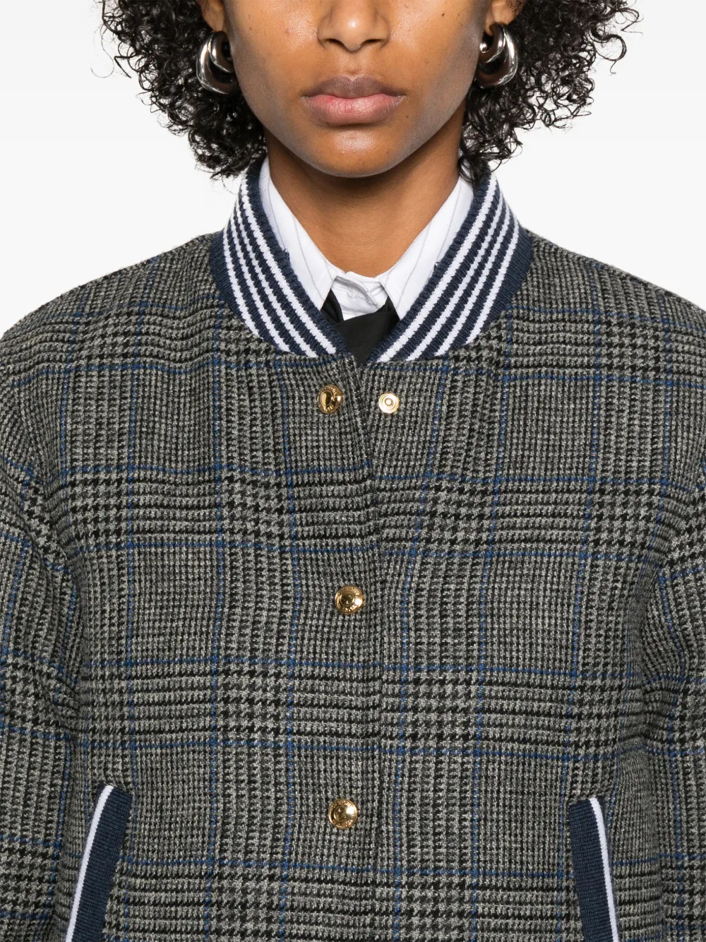 Thom Browne Prince of Wales Hunting tweed bomberjack Grijs